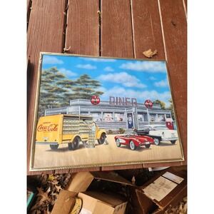 Vintage 1995 Pamela Renfroe Framed‎ Coca-Cola Chevy Corvette Poster 20"